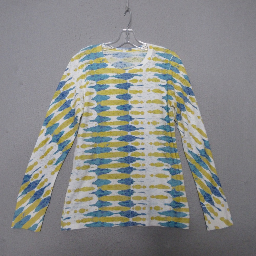 Whimsy Rose Before + Again Top Large Waffle Knit Tie Dye Blue Yellow Boho USA